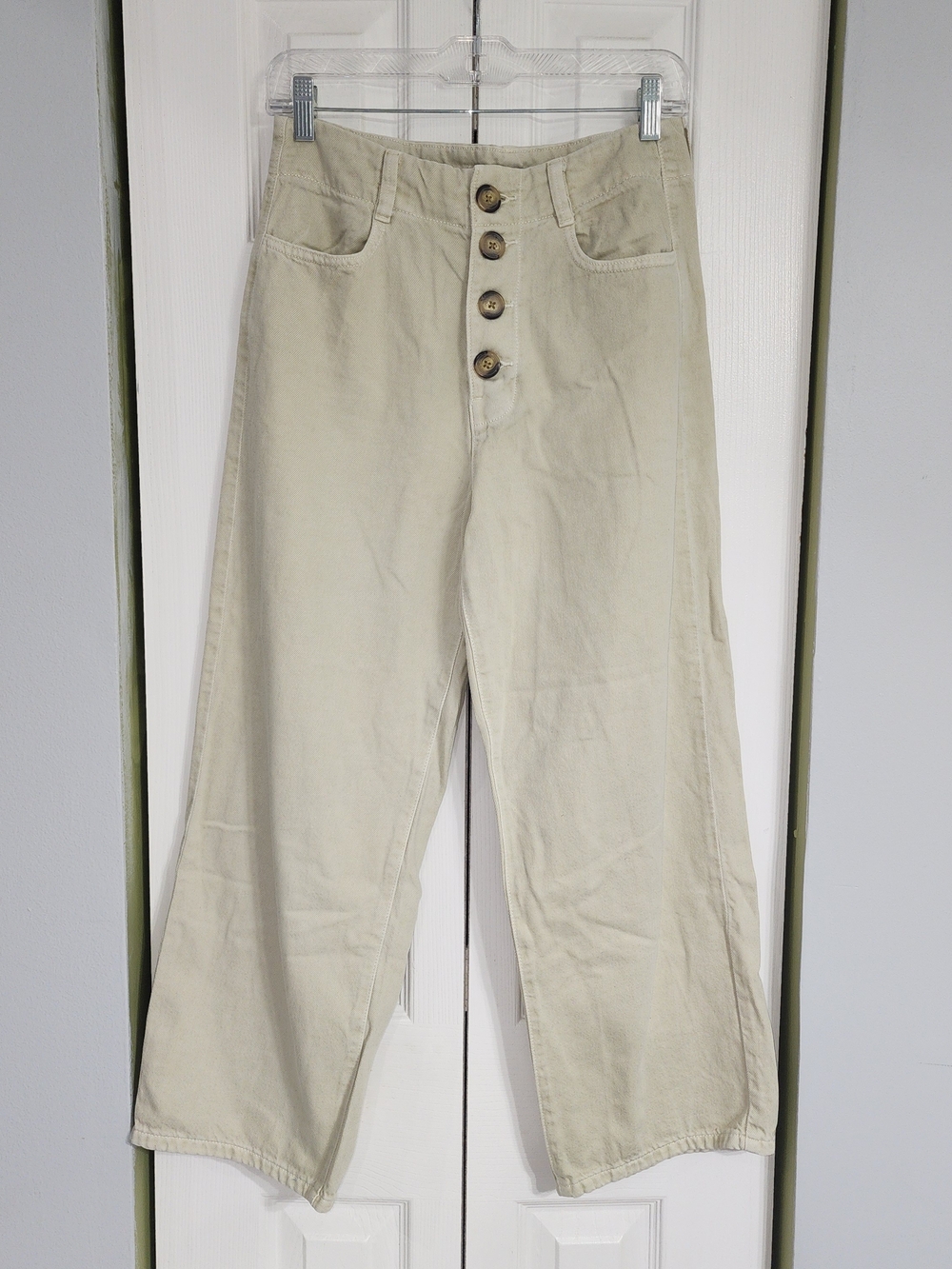 Zara Wide Leg Button-Front Jeans in Light Beige Streetwear Size 6